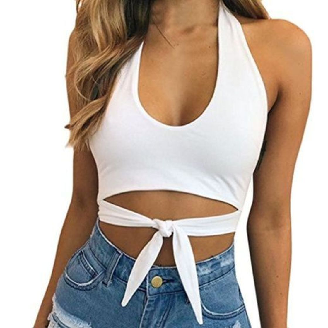 Product Urban Classics Ladies Cropped Asymmetric Top Camiseta Deportiva de Tirantes, Blanco