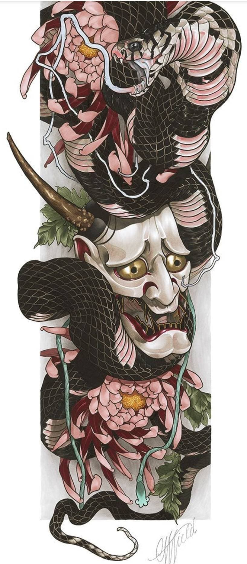 Fashion Hannya & Snake tattoo