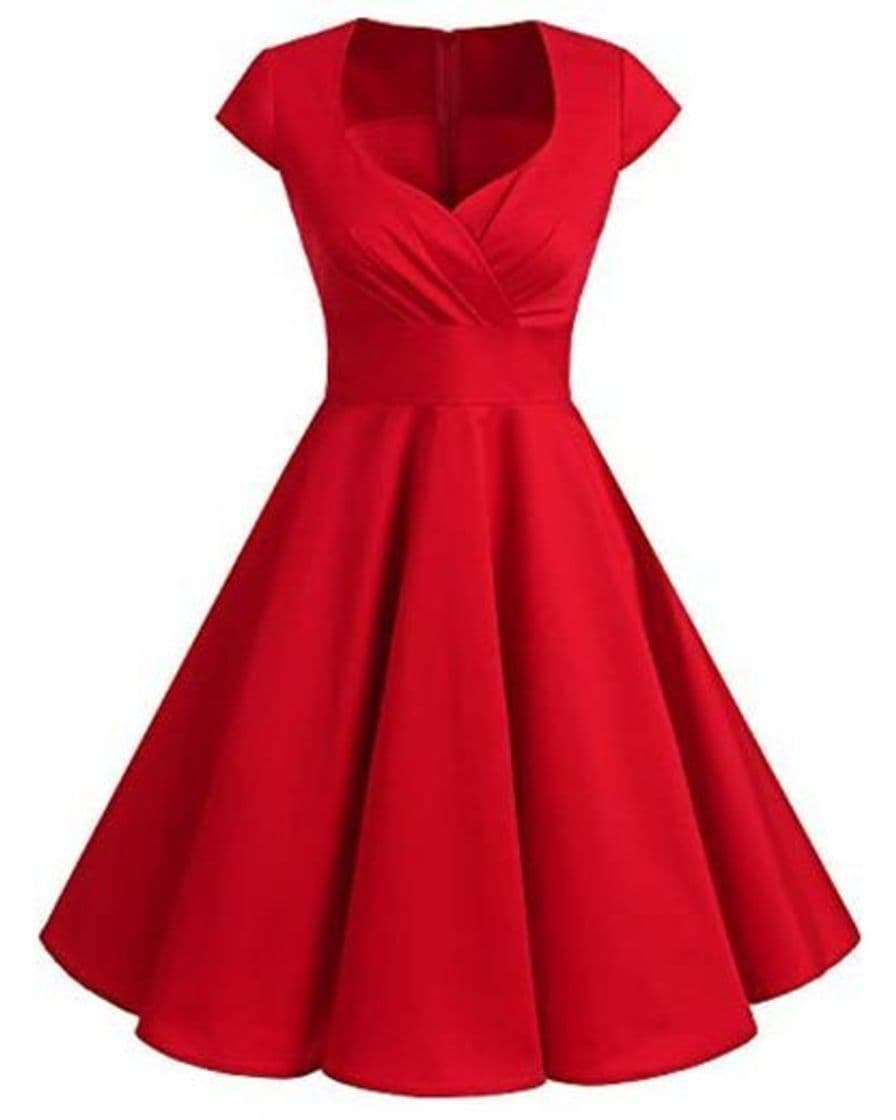 Moda Bbonlinedress Vestido Corto Mujer Retro Años 50 Vintage Escote En Pico Red XL