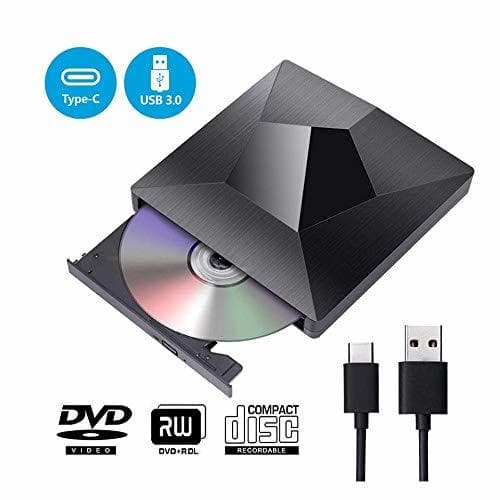 Lugar Grabadora Lector CD DVD Externa, KuWFi Tipo C USB 3.0 Grabador externo