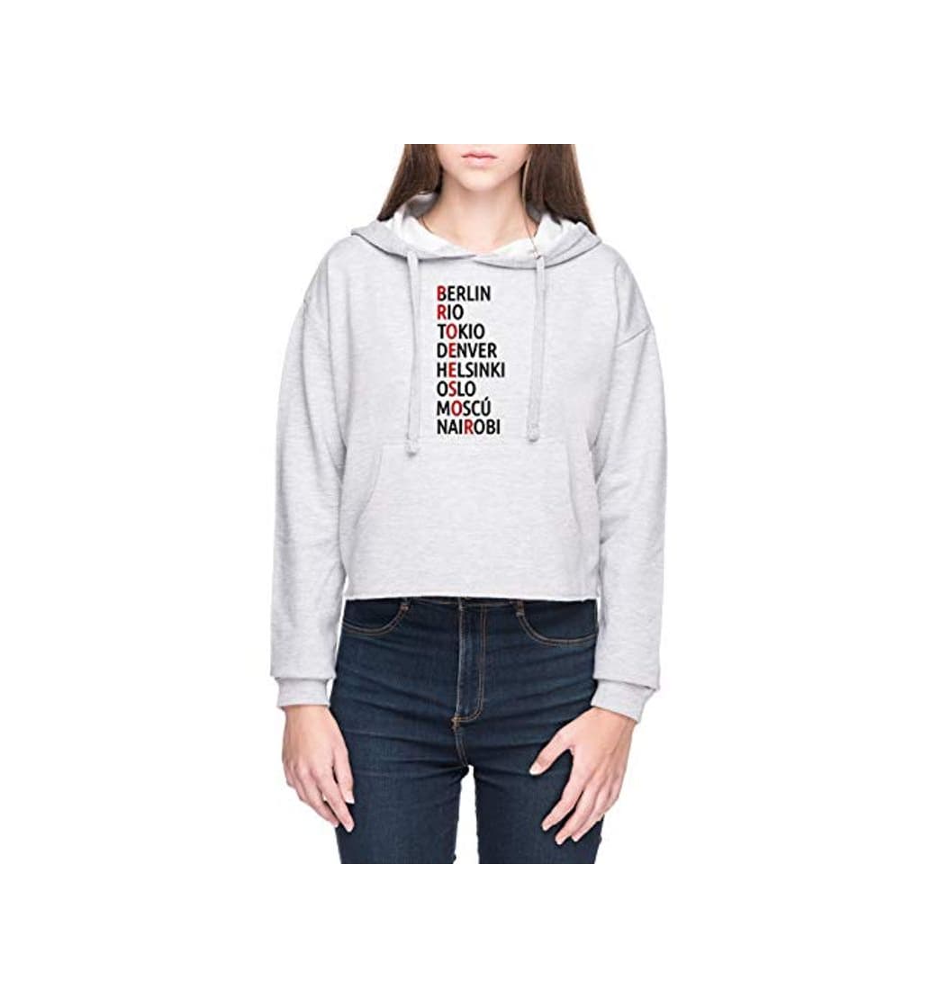 Fashion La Casa Delaware Papel Nombres De Ciudades Mujer Sudadera con Capucha de Crop Gris Women's Crop Hoodie Sweatshirt Grey