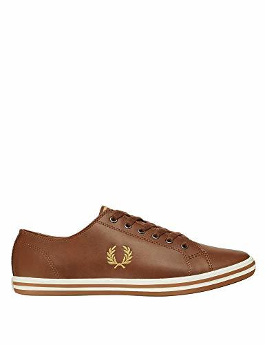 Fashion Fred Perry Kingston Hombres Marrón/Dorado Cuero Zapatillas-UK 7