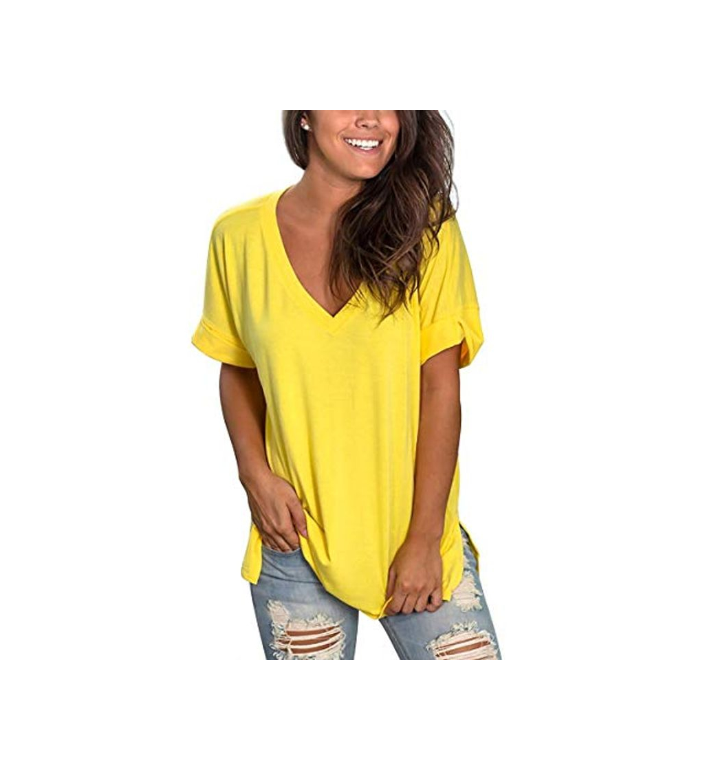 Product Camisetas Manga Corta Mujer Tallas Grandes Camiseta Cuello V Amarillo XXL