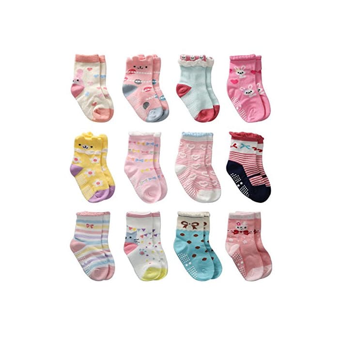 Producto Cottock 12 Pares de Calcetines Antideslizantes para Niñas Pequeñas Algodón Lindo con