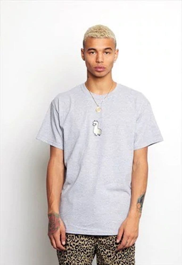 Moda Llama Embroidered Grey Tee