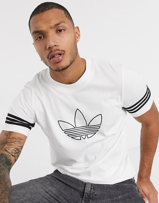 Fashion Adidas Originals t-shirt with outline trefoil logo in white