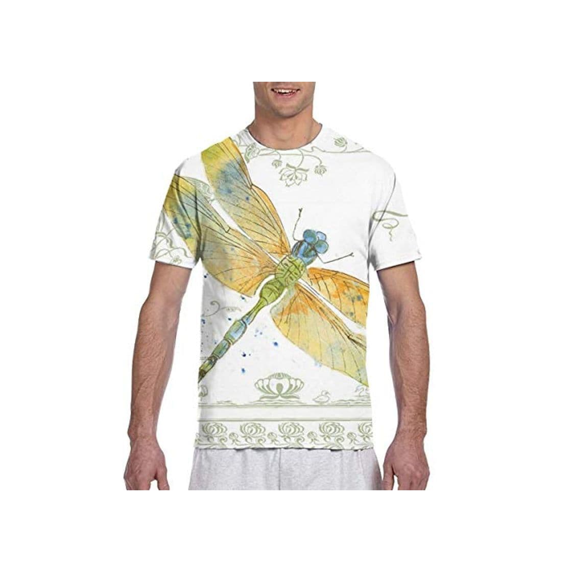 Product Camiseta para hombre 3D Libélula y flores de manga corta casual Top