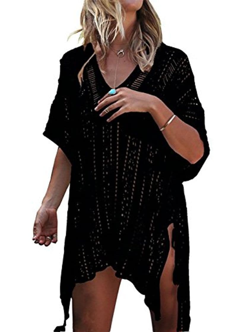 Moda EDOTON Mujer Camisolas Playa Ganchillo Ropa de Baño Encubrimientos Bikini Cover Up Verano Tunica Vestido de Playa Ropa de Baño