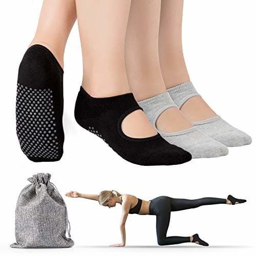 Product Tusscle Calcetines Yoga, 2 Pares Pilates Calcetines Antideslizantes Mujer pour Yoga, Pilates,