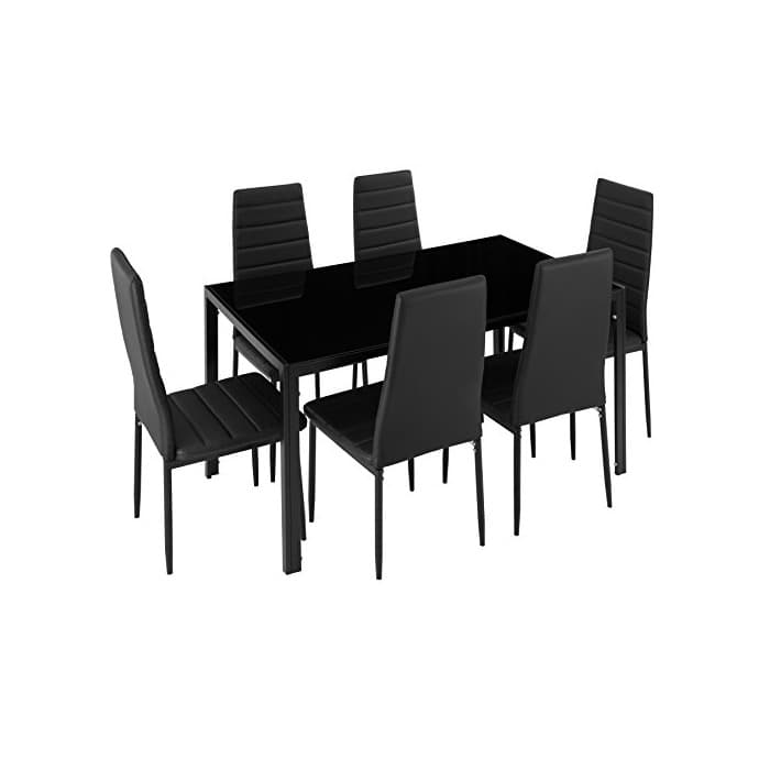 Home TecTake Conjunto de Mesa y 6 sillas de Comedor (Negro