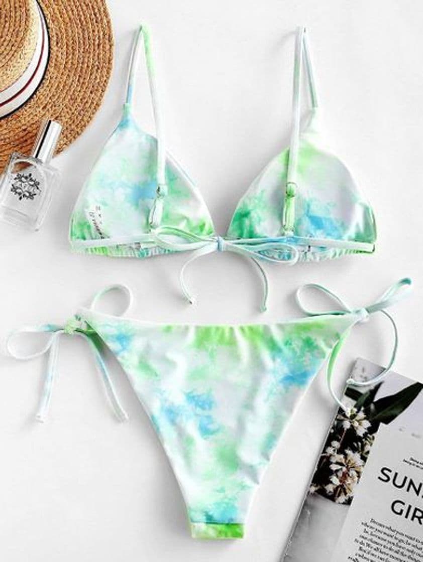 Fashion ZAFUL Mujer Bikini Conjunto, Copa Triangular de Encaje con Estampado Tie Dye