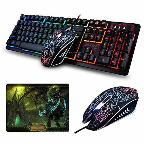 Electrónica UrChoiceLtd Teclado Ratón Combo Arco Iris Retroiluminado Multimedia USB Gaming Teclado