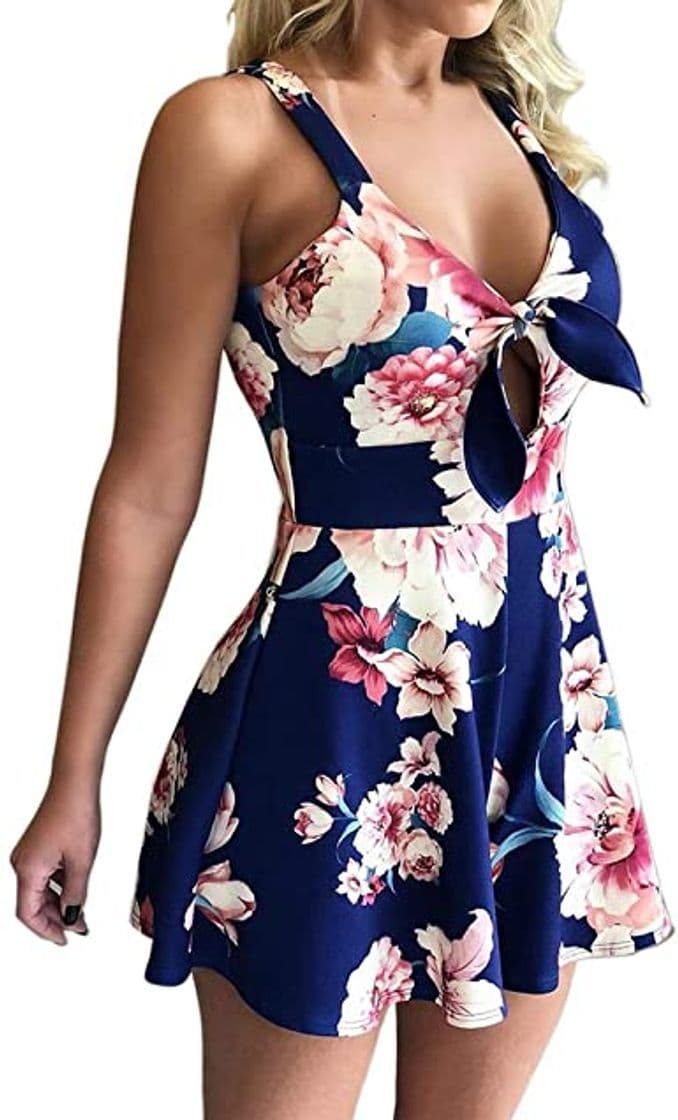 Producto Junkai Mono de Verano para Mujer Damas V Cuello Correa Sin Mangas Estampado Floral Slim Fit Playsuit Shorts Moda Casual Mamelucos Overol de una Pieza