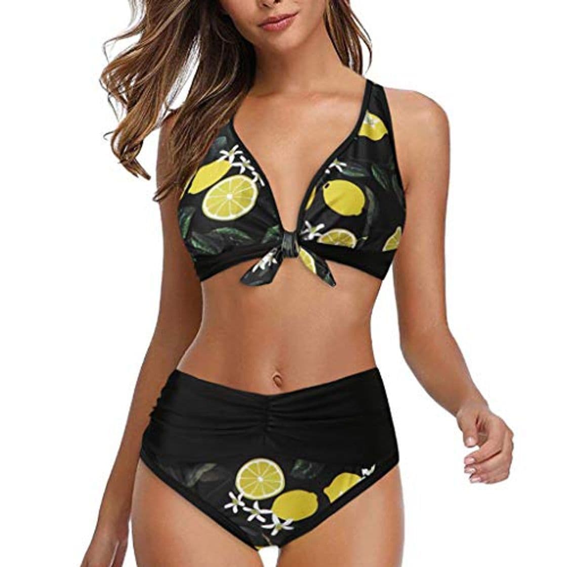 Moda LANSKIRT Conjunto de Bikini Dos Piezas Mujer Bikini Push Up Estampadas Limón Bohemios Bikinis Trikini Moda Biquini Vikinis Traje de Baño Verano Ropa de Playa Bañadores Anudado Dama