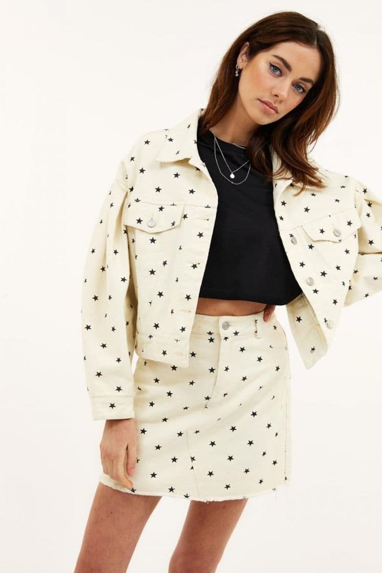 Moda Loavies white denim star print jacket