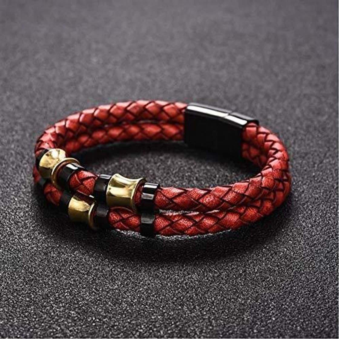 Product FDCL Bracciale rigido da uomo in Pelle Rossa con Fibbia magnetica 18