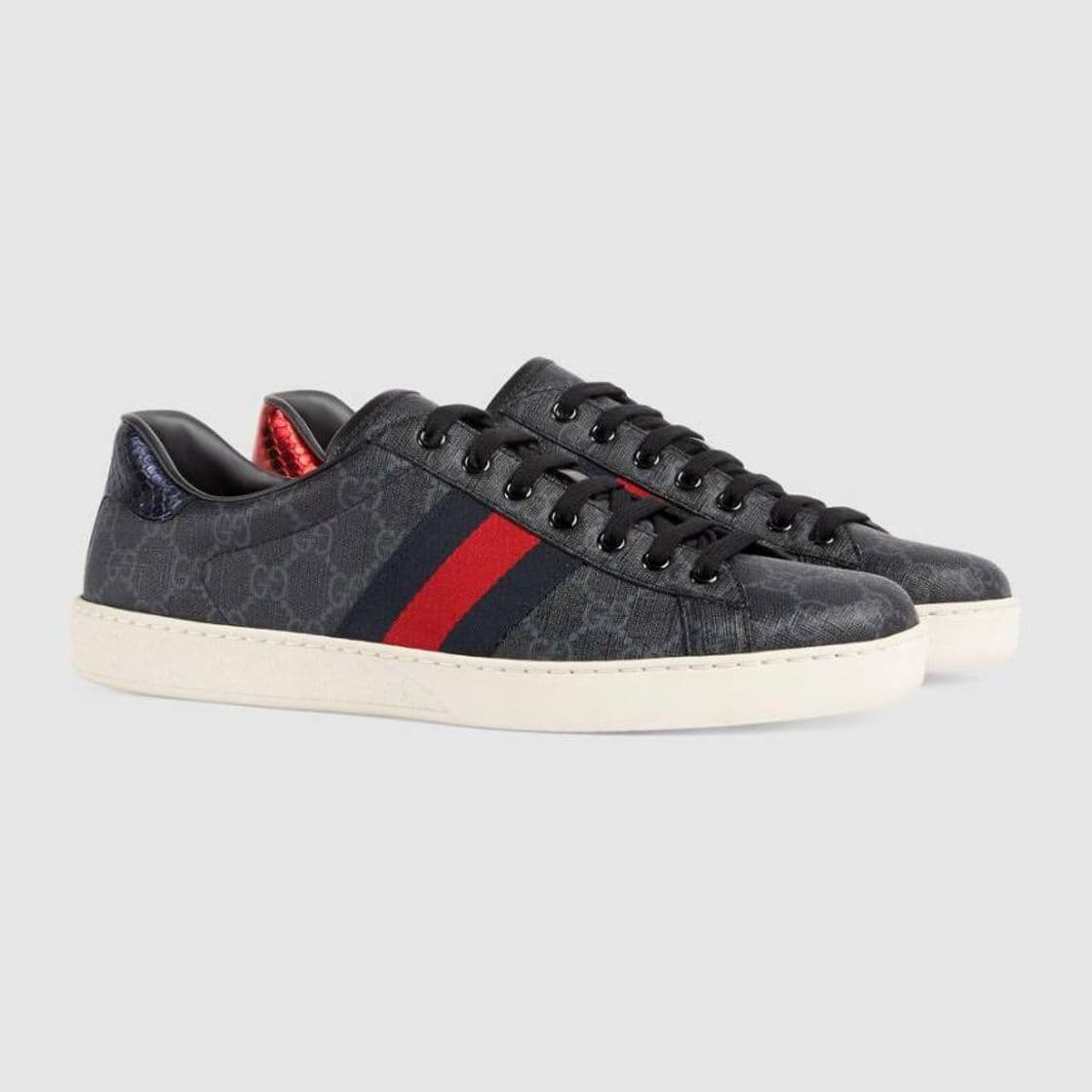 Fashion Men's Ace Sneaker Black GG Supreme Canvas With Blue & Red ...