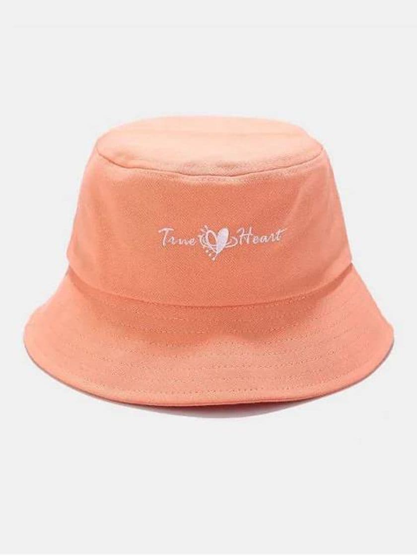 Moda True Heart Embroidery Casual Bucket Hat - Living Coral

