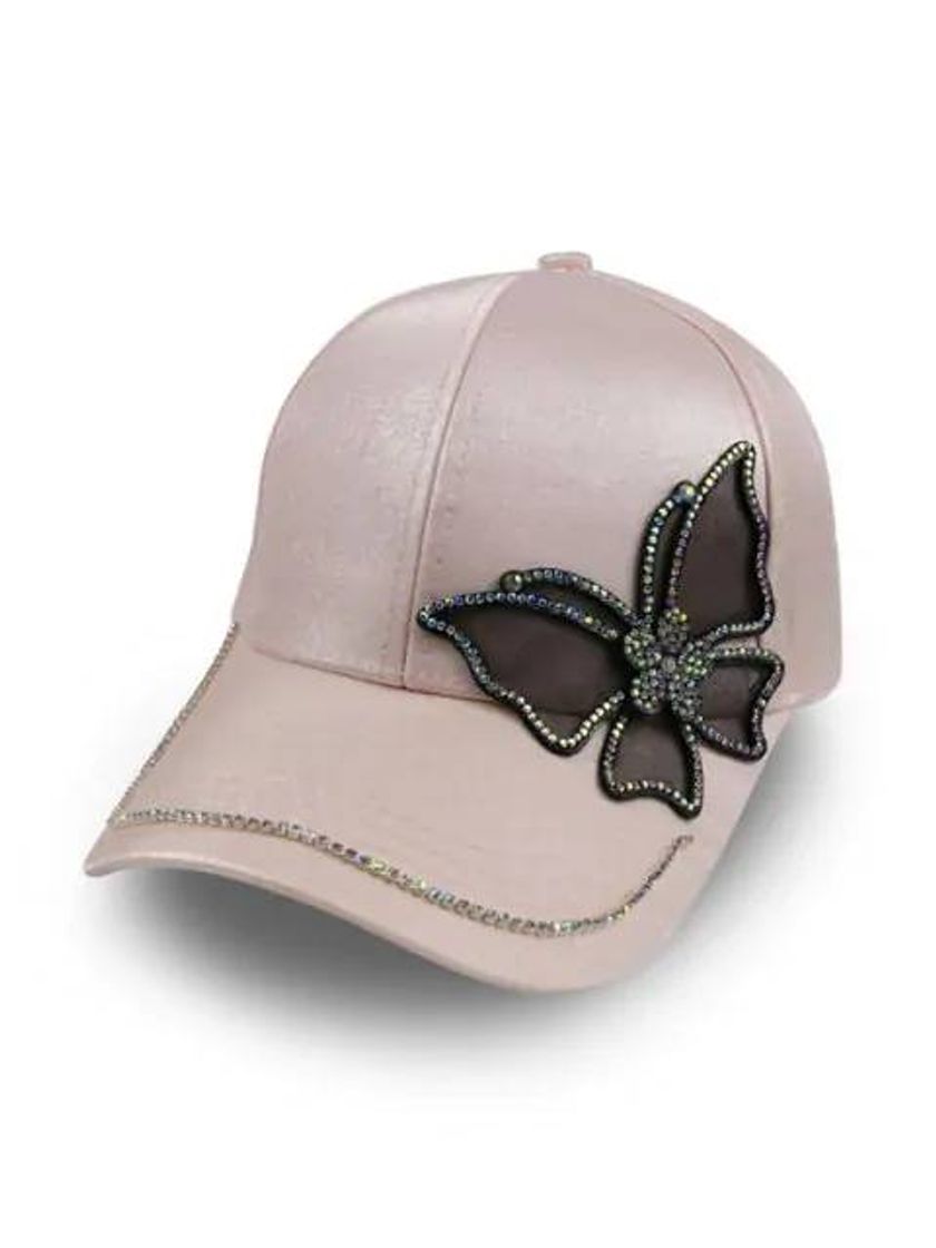 Fashion Butterfly Rhinestone Baseball Cap - Light Pink

