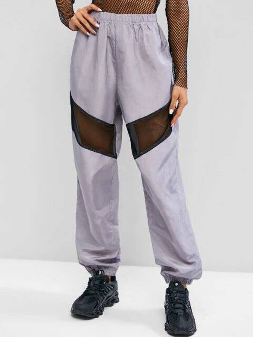 Fashion 
Fishnet Panel High Rise Windbreaker Pant