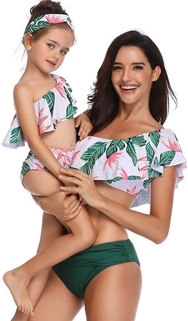 Fashion FeelinGirl Mãe e Filha 2 Peça Biquíni Pregueado Estampa Flor