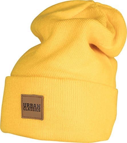 Producto Urban Classics Leatherpatch Long Beanie Gorro de Punto, Amarillo