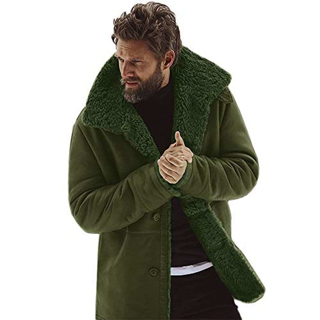 Moda JiaMeng Chaqueta de Piel de Oveja de Invierno Abrigo de Lana cálida con Forro de imitación de Cordero de montaña Chaquetas Militar Cazadora para Hombre cálido Grueso Vintage