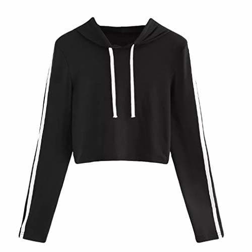 Moda Xinxinyu Sudadera Capucha Corta Mujer, Color Sólido Blusas Pullover Cordón, Niña Otoño