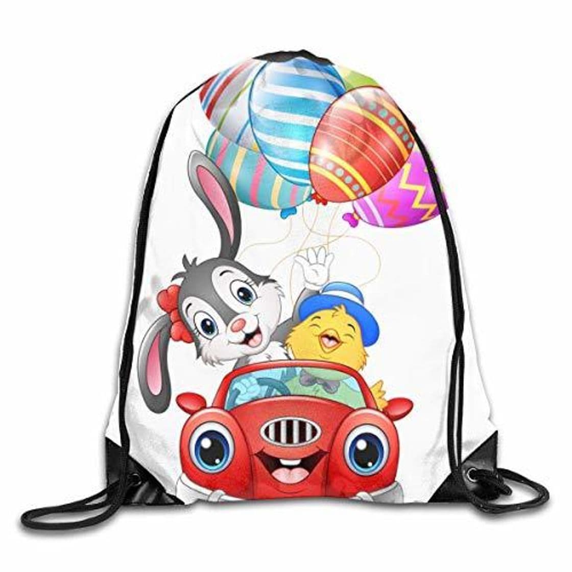 Place GHMJVHFG Easter Bunny with Chicks Driving A Car Carries EAS Drawstring Backpack