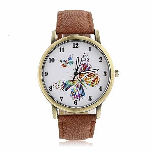 Producto Reloj de Pulsera Mujer Correa Dorada Redonda Mariposa Reloj de Cuarzo Denim