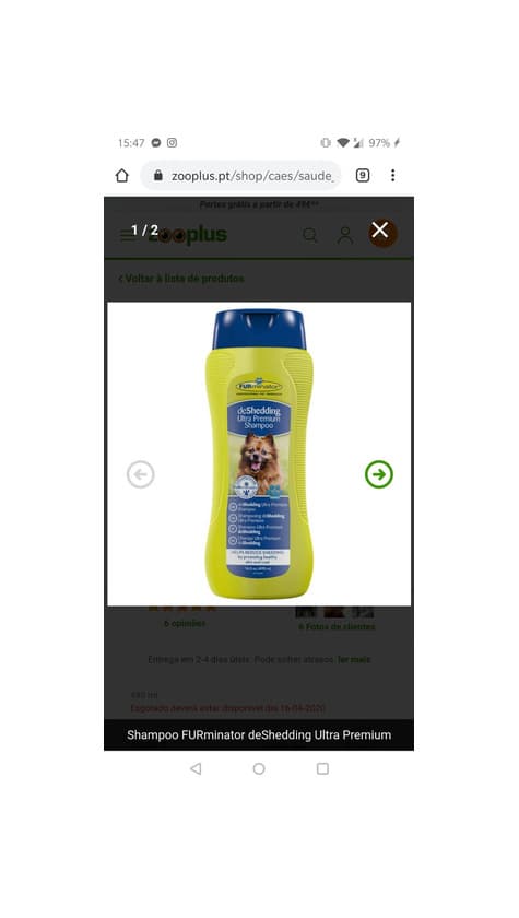 Product Champô Furminator anti queda de pêlo