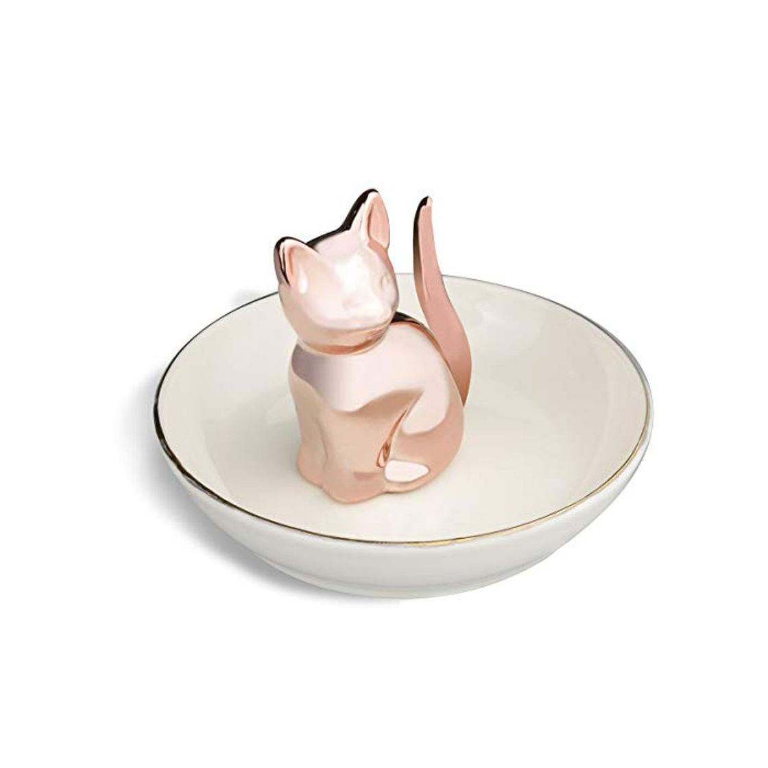 Product Cat Ring Holder Trinket Tray Ceramic Jewelry Dish Home Decor Rose Gold