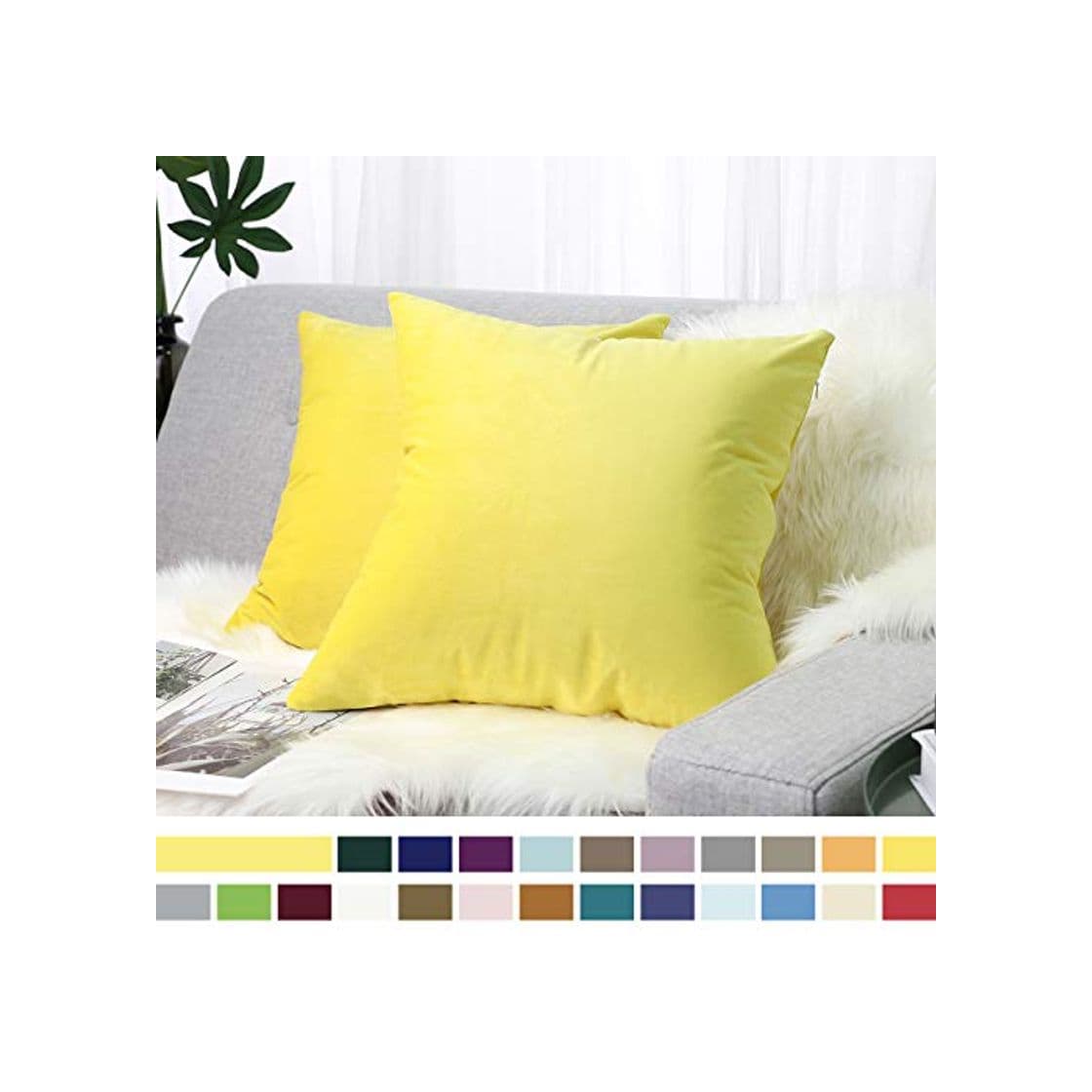 Product Lewondr Velvet Throw Pillow Case, 2 Pack Soft Solid Color Modern Square