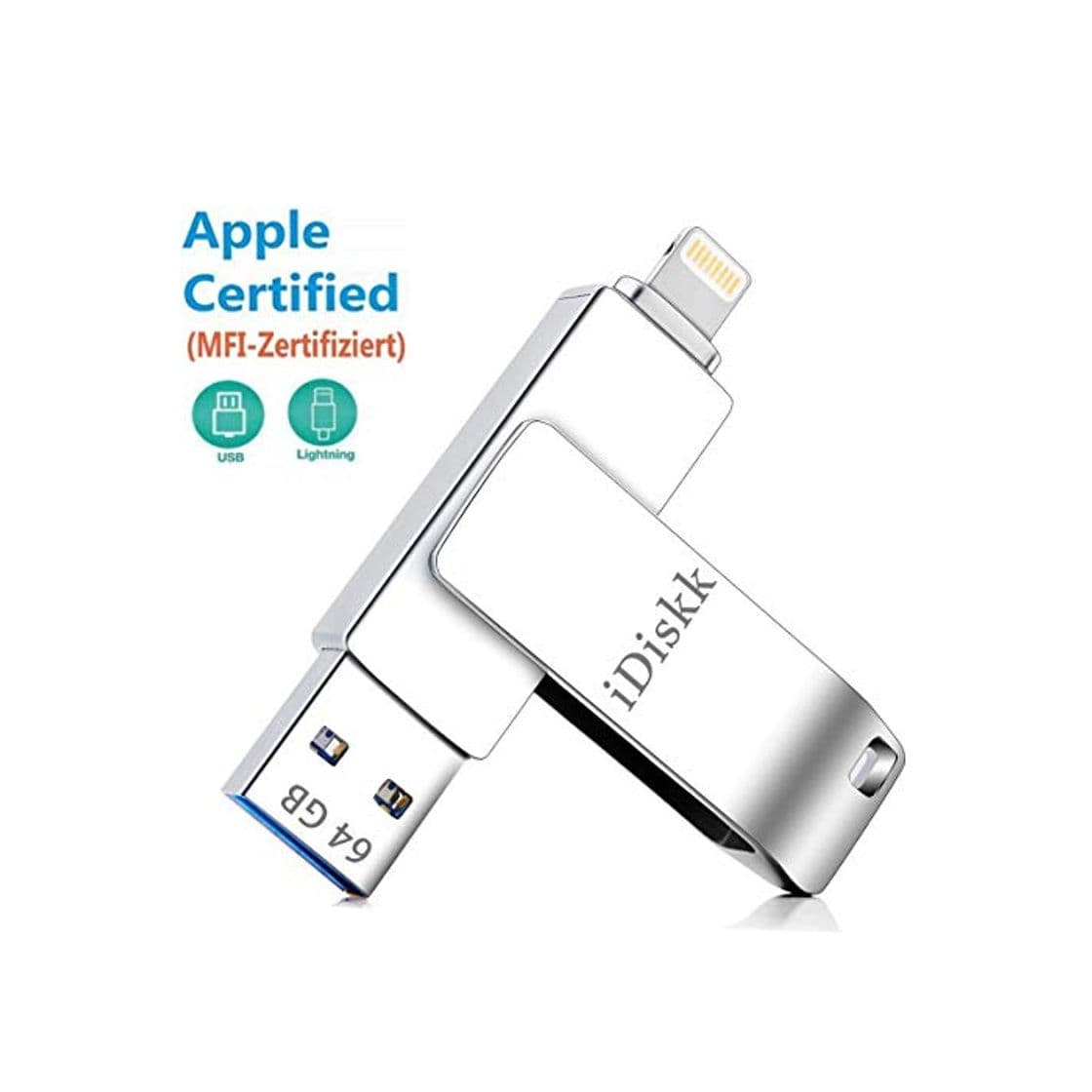 Producto Memoria USB para iPhone y iPad [Certificado MFi] iDiskk 64GB iPhone Pendrive Memoria Flash USB Compatible con iPad iOS13 PC Macbook