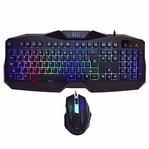 Electrónica Teclado Gaming Rii RM400 Combo Rainbow Retroiluminación ,Teclado y Ratón con Cable,ratón