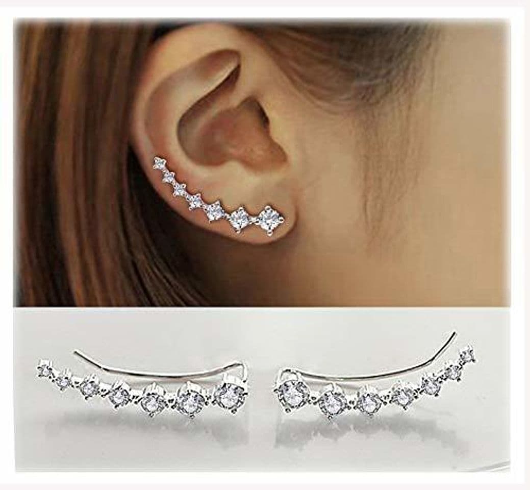 Moda 7 Cristales Ear Cuffs Hoop Climber S925 Sterling Pendientes de plata Pendiente