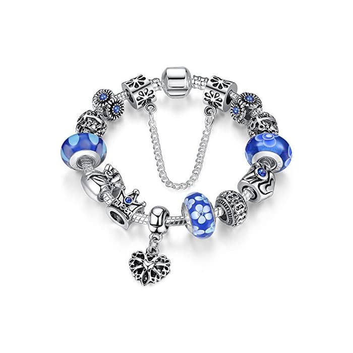 Product A TE® Charm Pulsera Abalorio Murano Cristal Vidrio Perlas con Cadena de