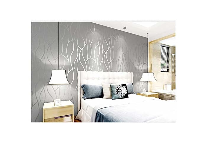 Producto Papel Pintado No Tejido Rayado Efecto Gris Plata Pared Dormitorios Salón Hotel