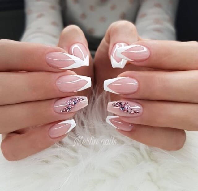 Fashion 36 Pretty Nude &Ombre Acrylic And Matte White Nails Design F