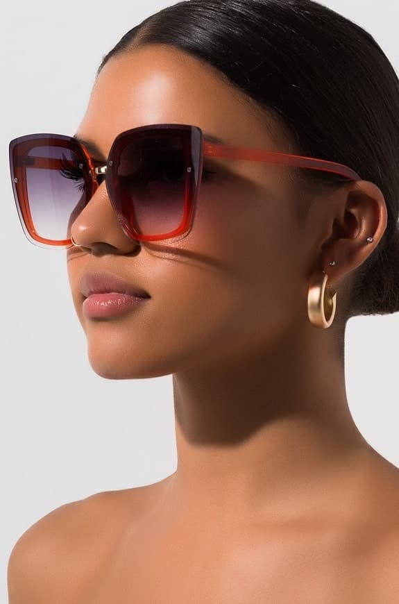 Fashion AKIRA Label Oversized Ombre Tint Winged Plastic Sunglasses, 