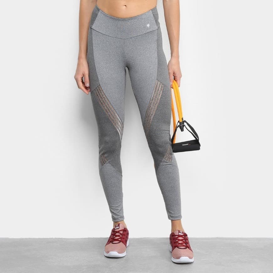 Moda Calça Legging Gonew Recorte Tule Feminina - Mescla