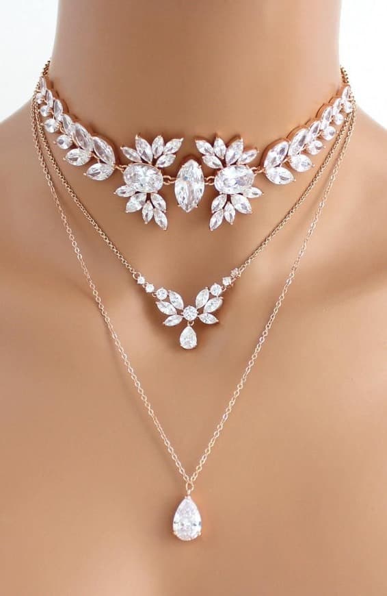 Moda Rose Gold layered necklace Bridal necklace Bridal jewelry Ro