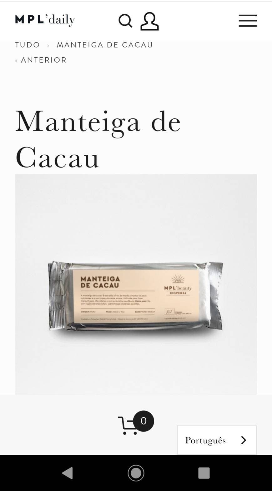 Producto Manteiga cacau mpl daily