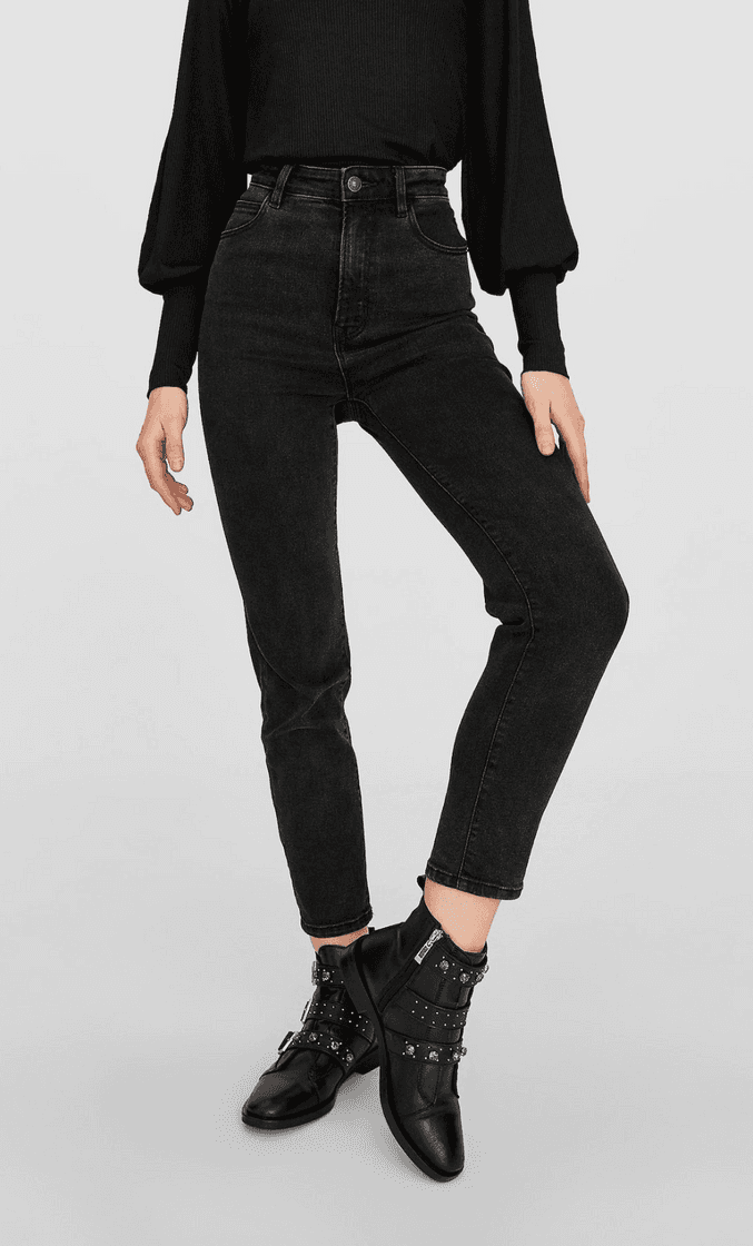 Fashion Jeans Mom Fit Slim Fit Stradivarius Pretas