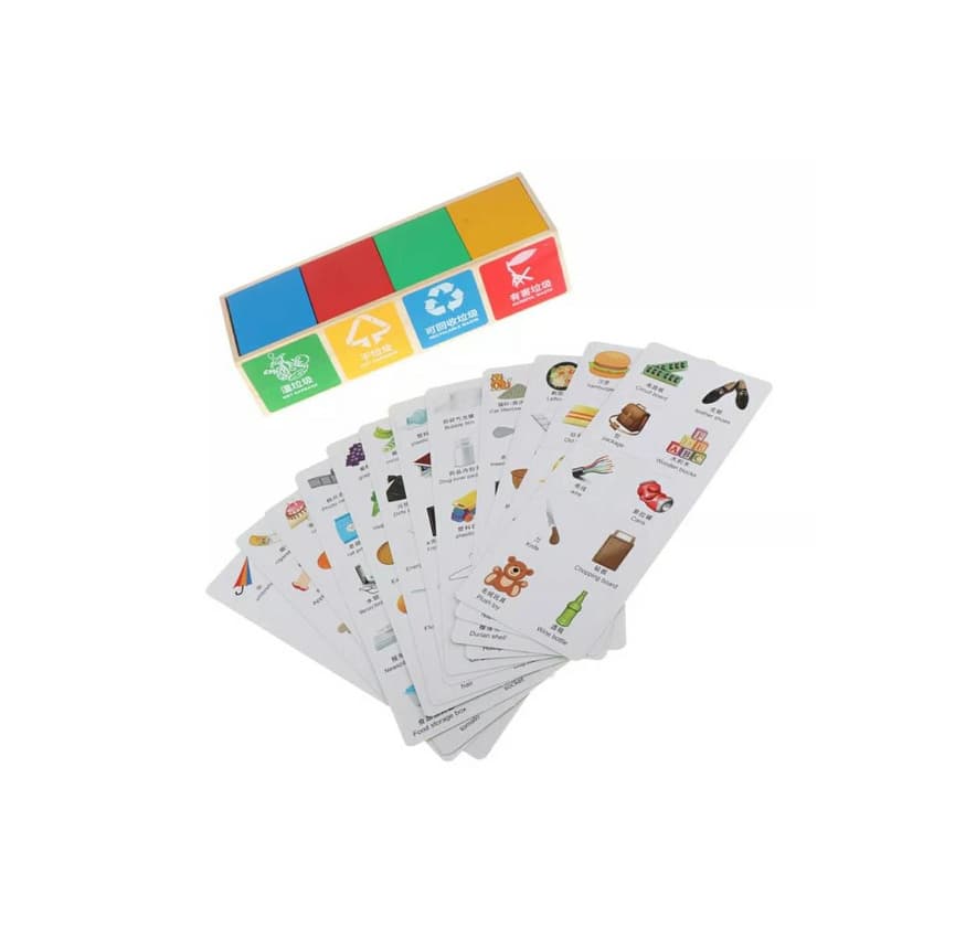 Producto Wooden Trash Can Toys and 110 Cards Garbage for Preschool