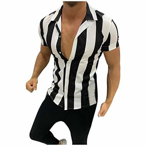 Producto Camisas de Hombre T Shirt tee Moda Blusa Masculina Impresa Empalme Raya