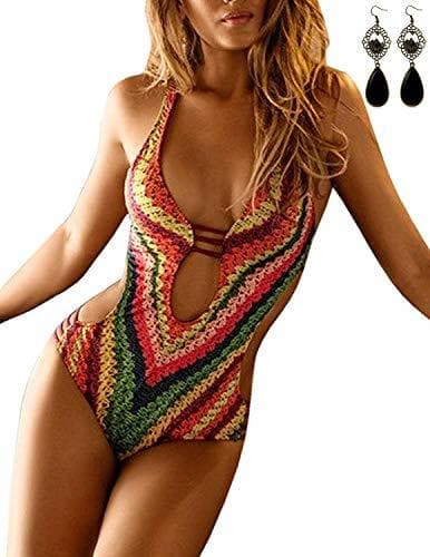 Moda MODETREND Mujer Bikini Push up de Escotado por Detrás Deep V-Neck Monokini