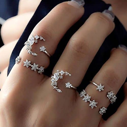 Producto Leisial 5piezas Juego de Anillos de Nudillo Midi Dedo Rhinestone Anillos de