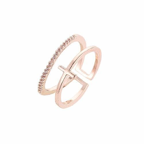 Product Anillo Mujer Ajustable Minimalista Rose Gold Cross Ring Simple Multi Layer Open