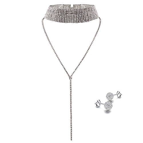 Producto Floweralight Largo Piedras de Strass Collares Plata Rhinestones Choker Brillantes Plata Collar